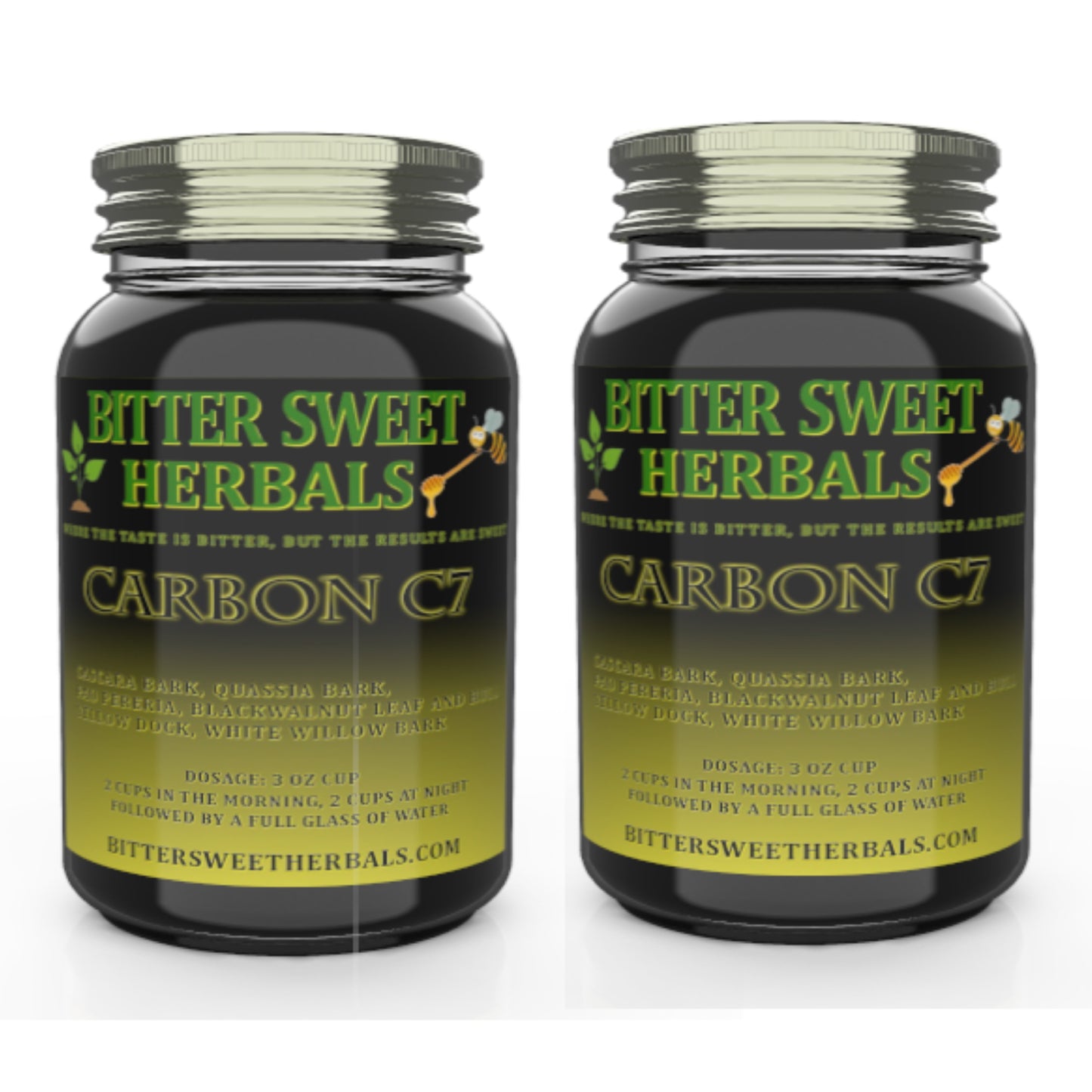 Two quart bottles of Bitter Sweet Herbals Carbon C7 herbal blend