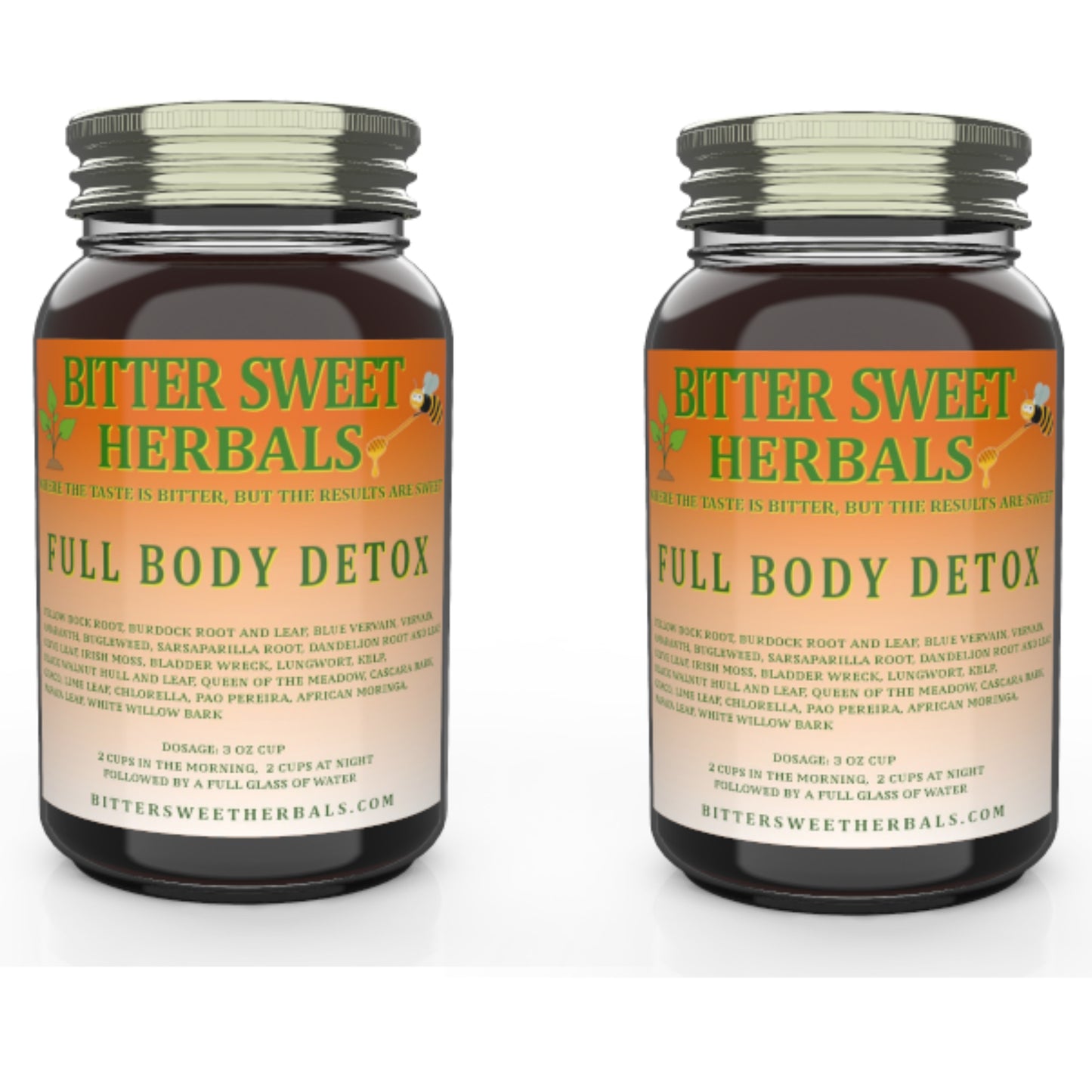 Two quart bottles of Bitter Sweet Herbals Full Body Detox herbal blend, half gallon total