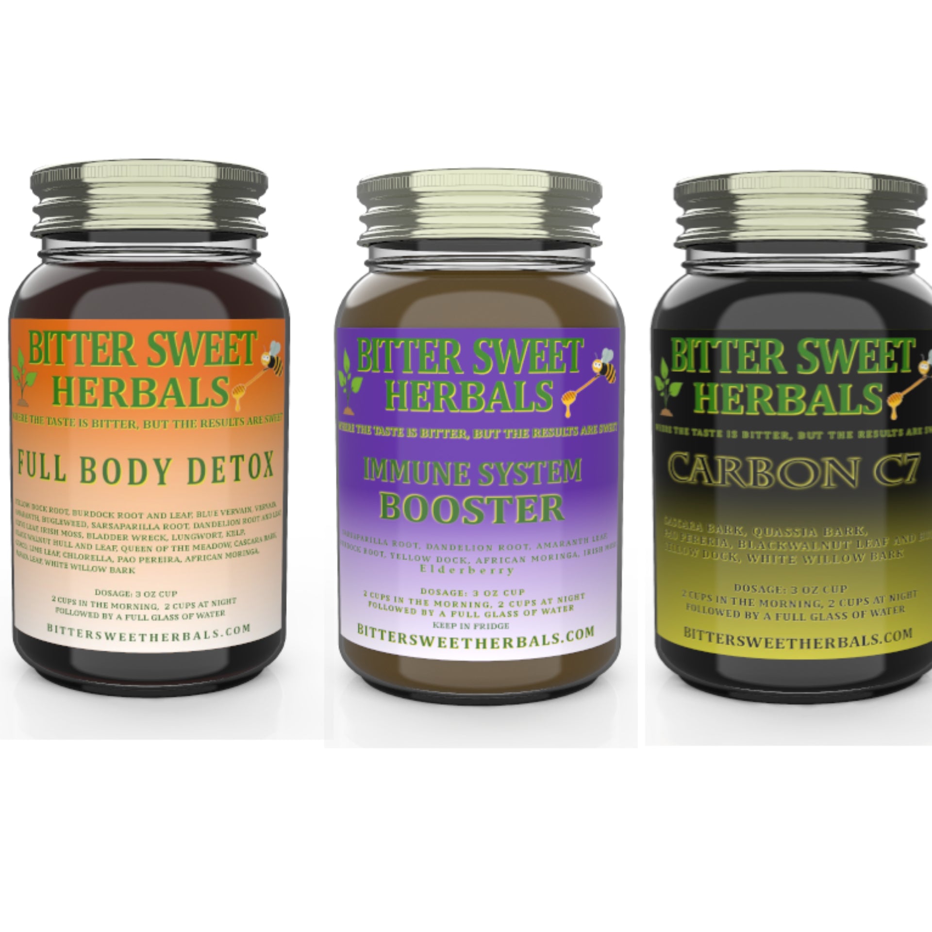 Bitter Sweet Herbals three-bottle bundle with Full Body Detox, Herbal Wellness and Carbon C7