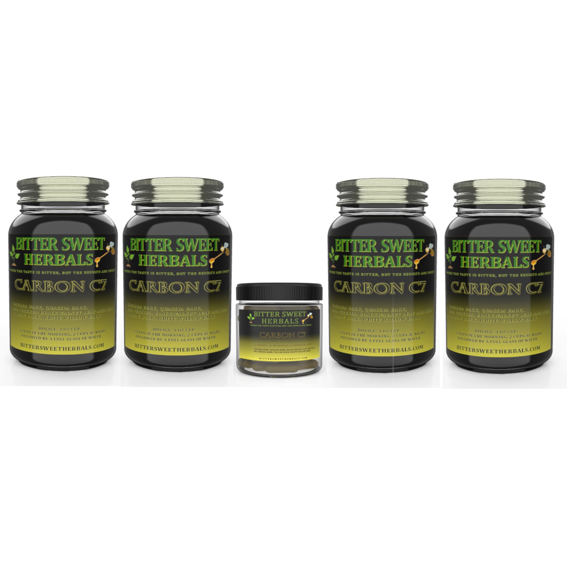 Bitter Sweet Herbals Carbon C7 gallon bundle with four quart bottles and 60 capsules