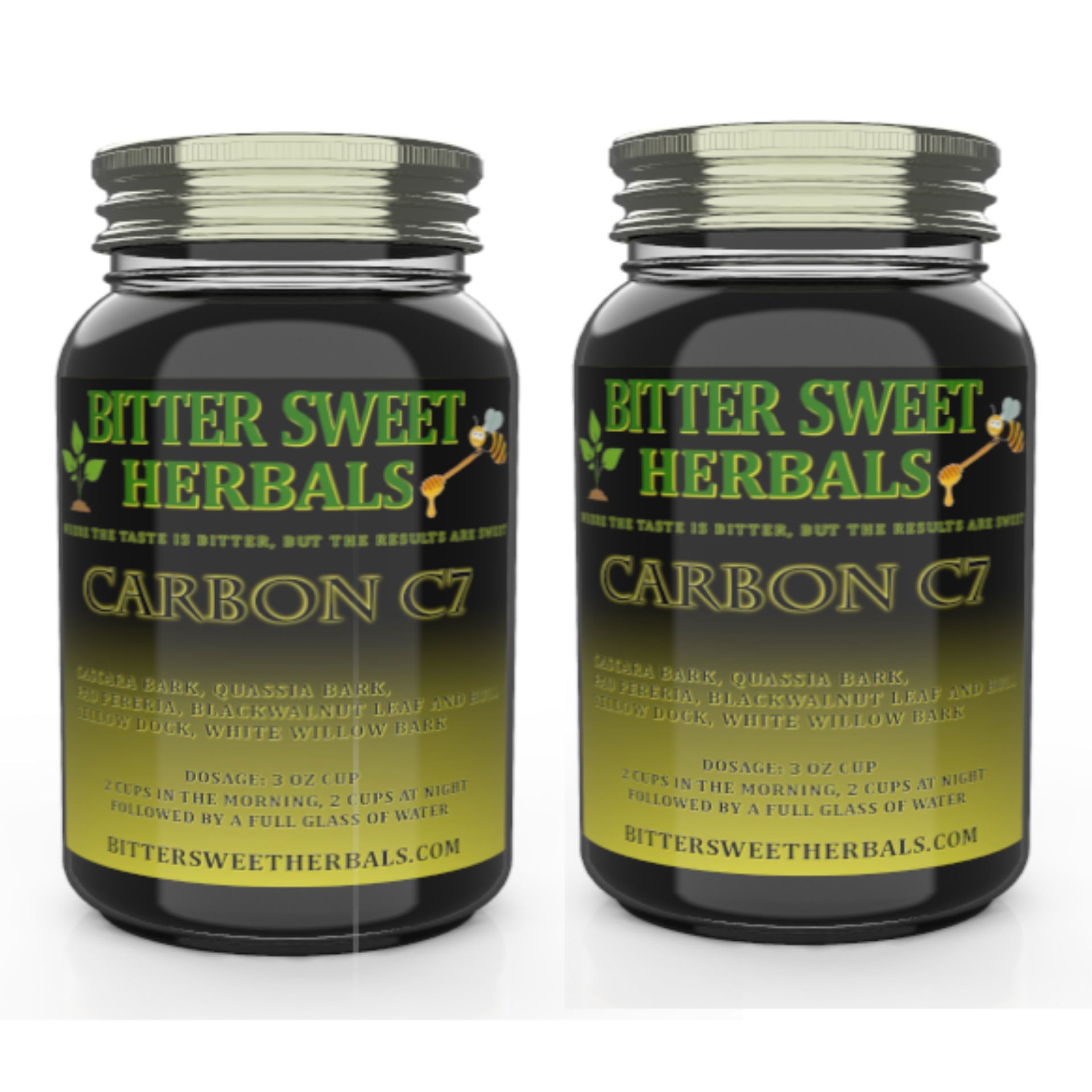 Two quart bottles of Bitter Sweet Herbals Carbon C7 herbal blend
