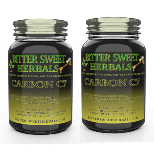 Two quart bottles of Bitter Sweet Herbals Carbon C7 herbal blend