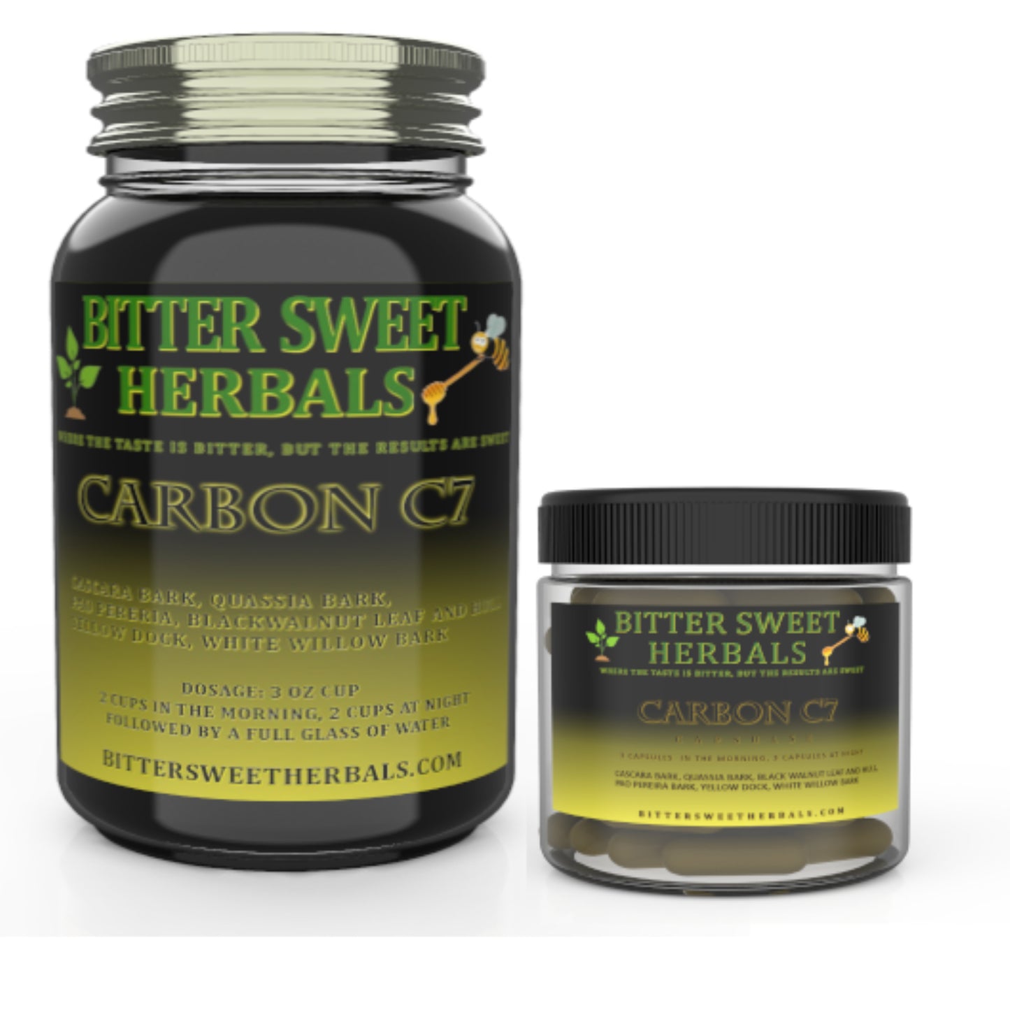 Bitter Sweet Herbals Carbon C7 quart bottle with 60 capsules.