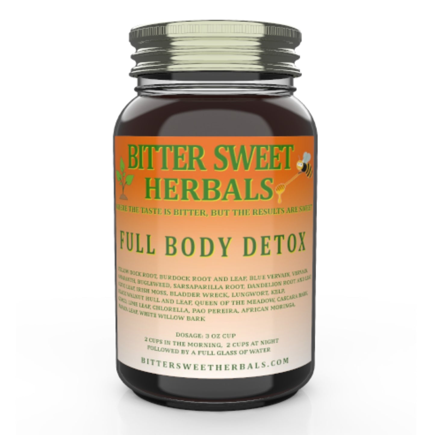 Bitter Sweet Herbals Full Body Detox quart-size liquid herbal blend bottle