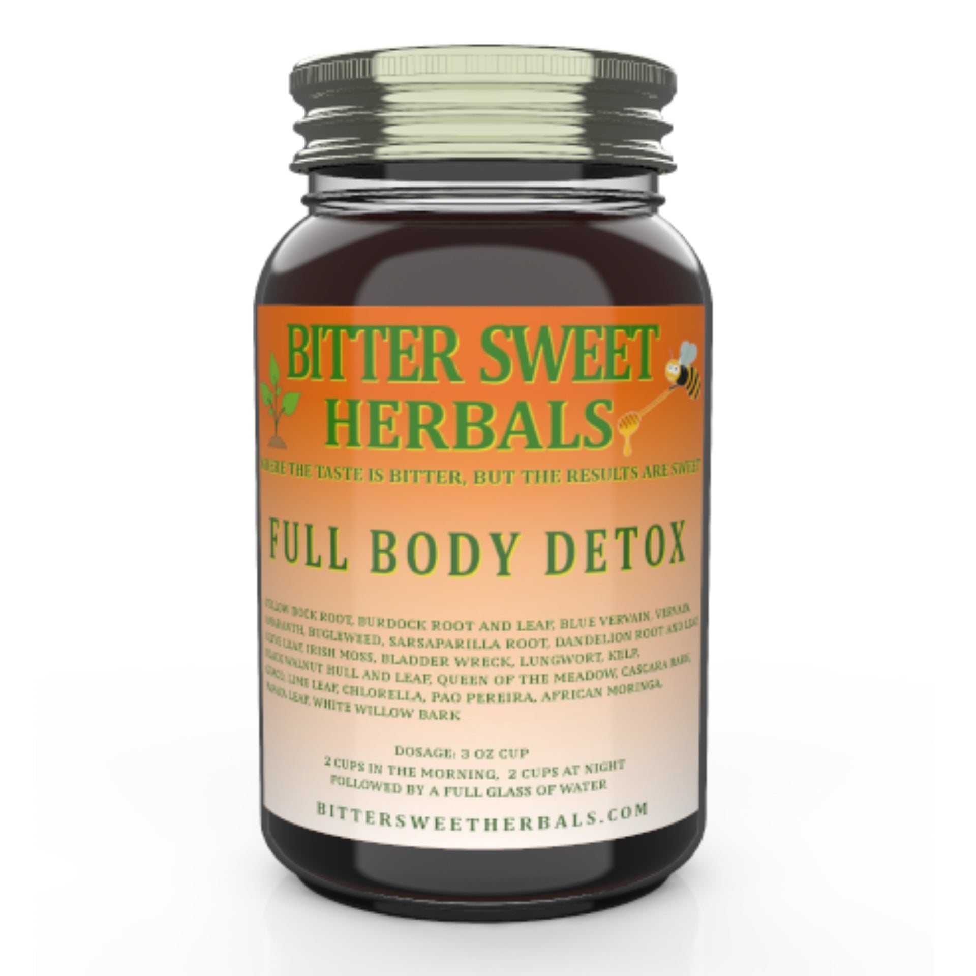 Bitter Sweet Herbals Full Body Detox quart-size liquid herbal blend bottle
